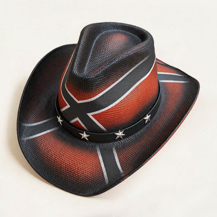 Cowboyhut aus Stroh mit Western-Kreuzmuster und sternverziertem Band - image 5