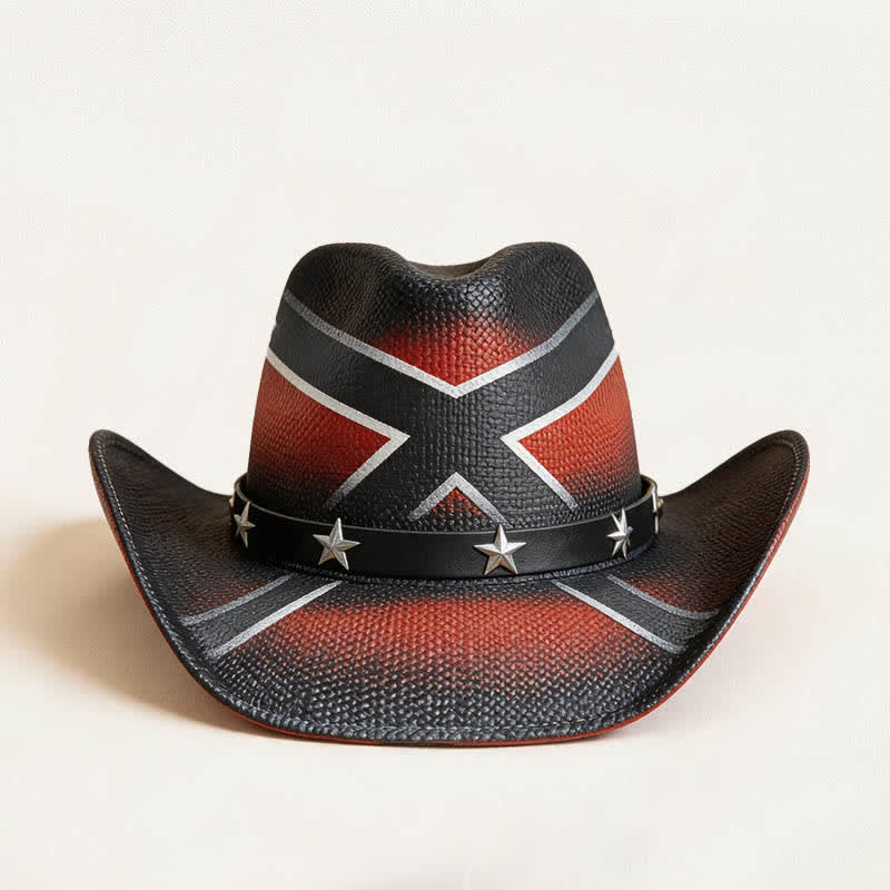 Cowboyhut aus Stroh mit Western-Kreuzmuster und sternverziertem Band - image 4
