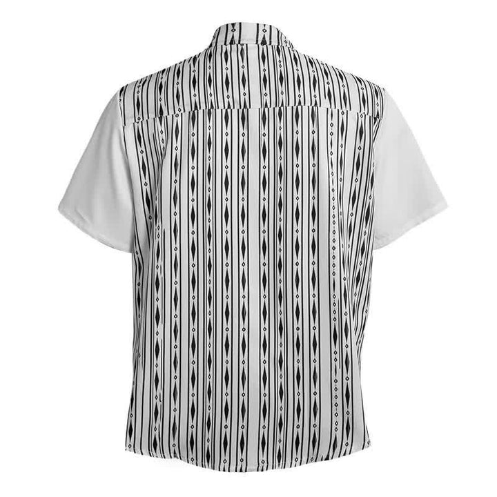 Weißes Herren-Westernhemd mit geometrischem, vertikalem Streifenmuster - image 10