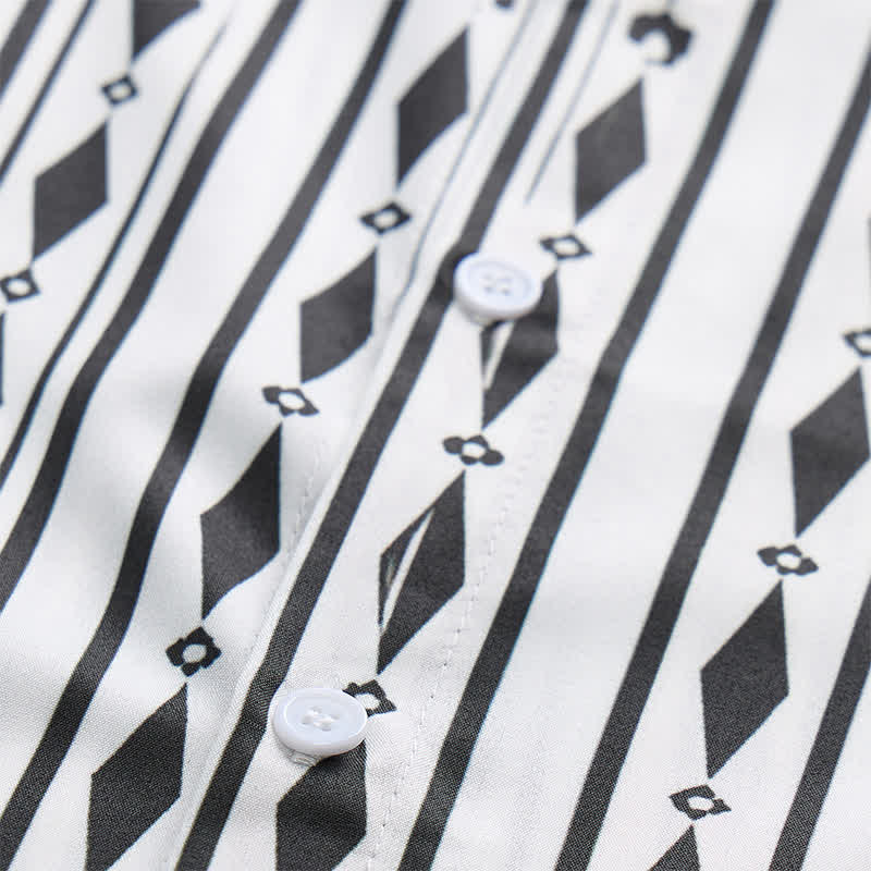 Weißes Herren-Westernhemd mit geometrischem, vertikalem Streifenmuster - image 5