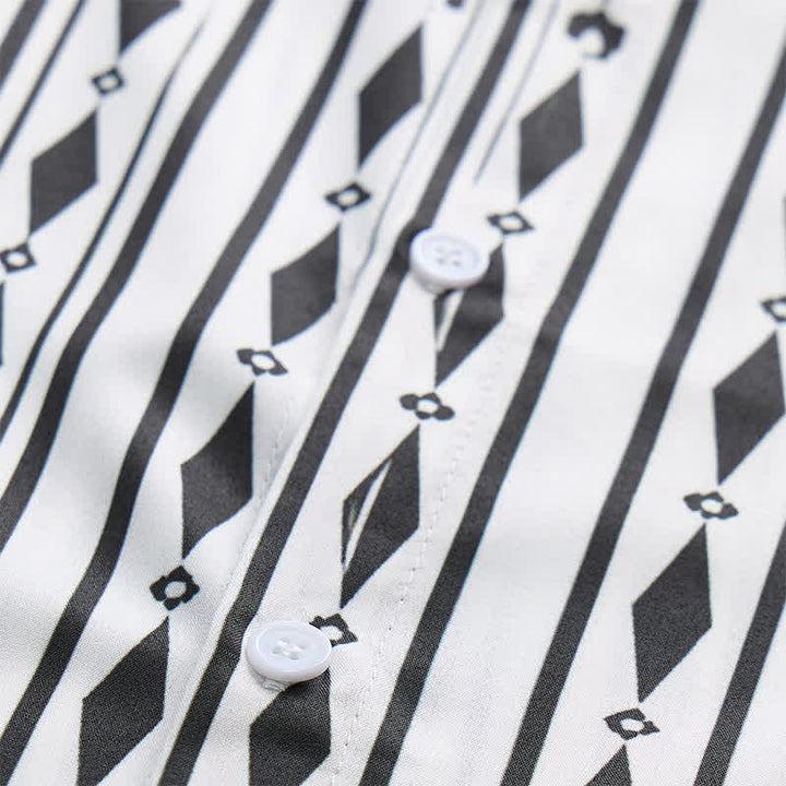 Weißes Herren-Westernhemd mit geometrischem, vertikalem Streifenmuster - image 5