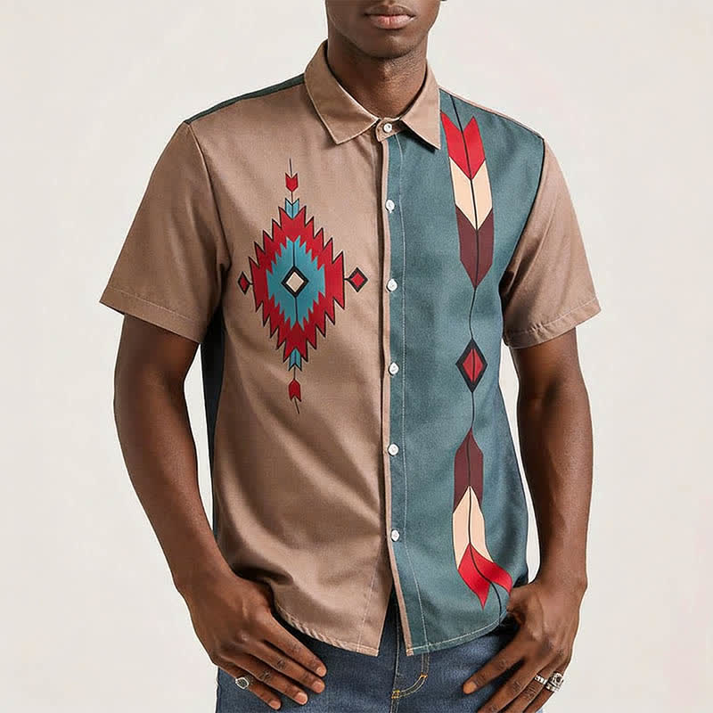 Westernhemd für Herren mit Azteken-Stammesmuster und zweifarbiger Gestaltung - image 1