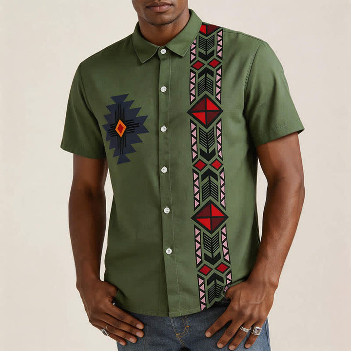 Herren-Westernhemd im Vintage-Stil mit Navajo-inspiriertem Print und zweifarbiger Gestaltung - image 1