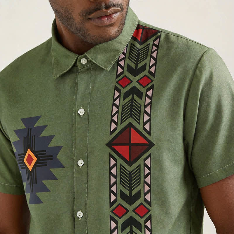 Herren-Westernhemd im Vintage-Stil mit Navajo-inspiriertem Print und zweifarbiger Gestaltung - image 3