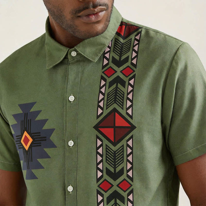 Herren-Westernhemd im Vintage-Stil mit Navajo-inspiriertem Print und zweifarbiger Gestaltung - image 3