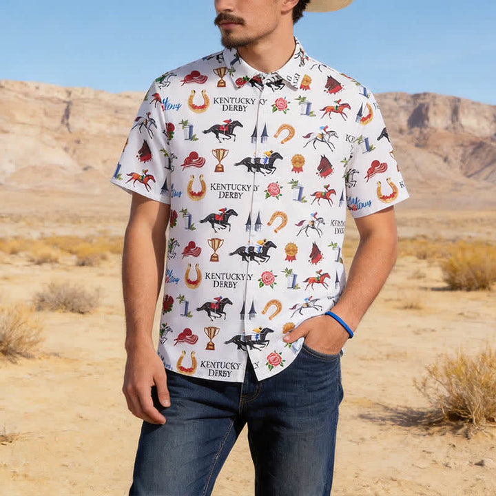 Herrenhemd mit Westernmotiven und Run For The Roses-Print - Weiß - 5XL - image 0