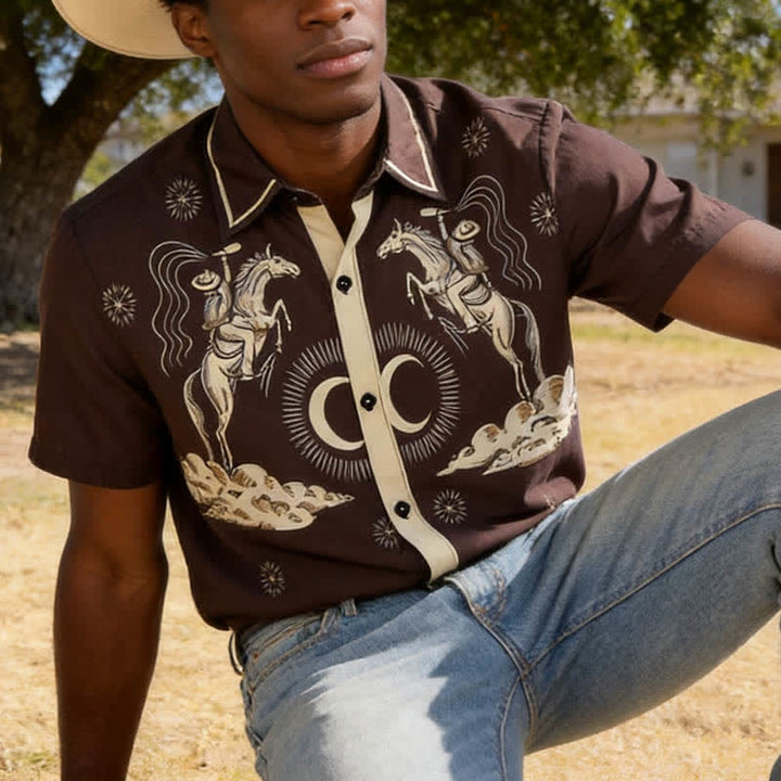 Herrenhemd mit Vintage-Nachthimmel-Cowboy-Mond-Print - Dunkelbraun - 6XL - image 0