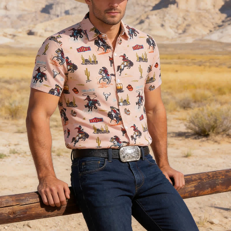 Vielseitiges Herrenhemd mit Wüsten- und Wildwest-Allover-Print - Khaki - 5XL - image 0