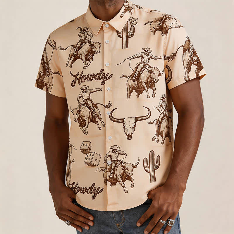 Modernes Herren-Retro-Shirt mit Rodeo-Bullenreiter-Print - image 1
