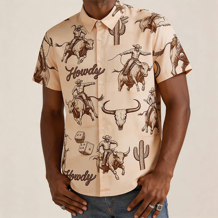 Modernes Herren-Retro-Shirt mit Rodeo-Bullenreiter-Print - image 1