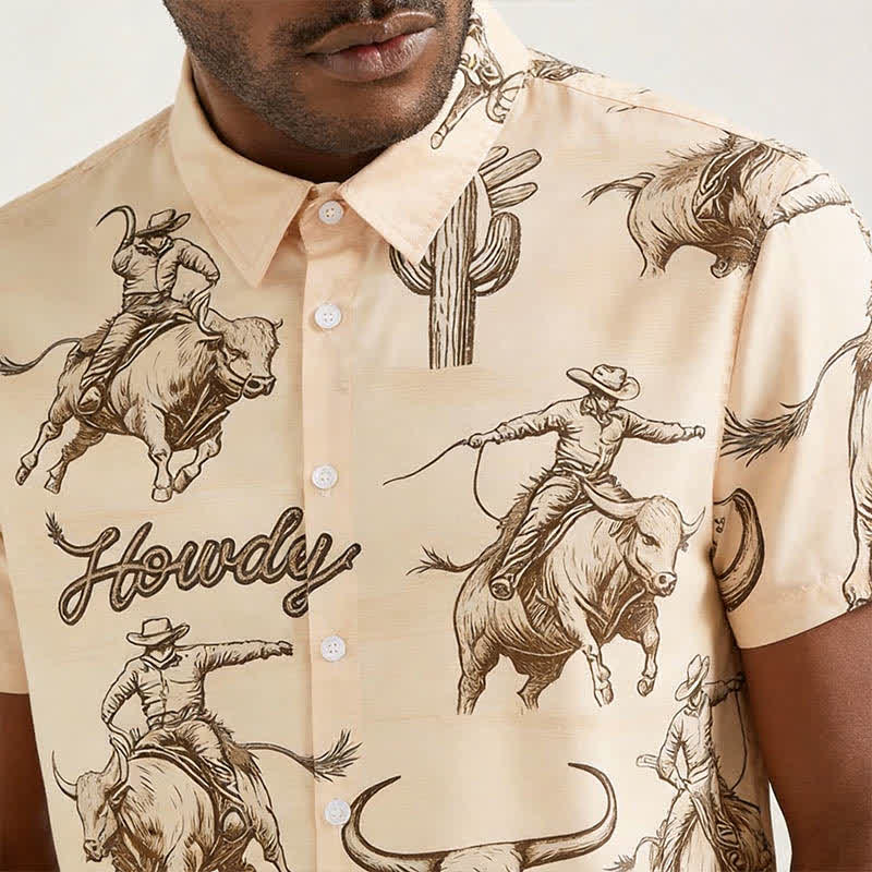 Modernes Herren-Retro-Shirt mit Rodeo-Bullenreiter-Print - image 3