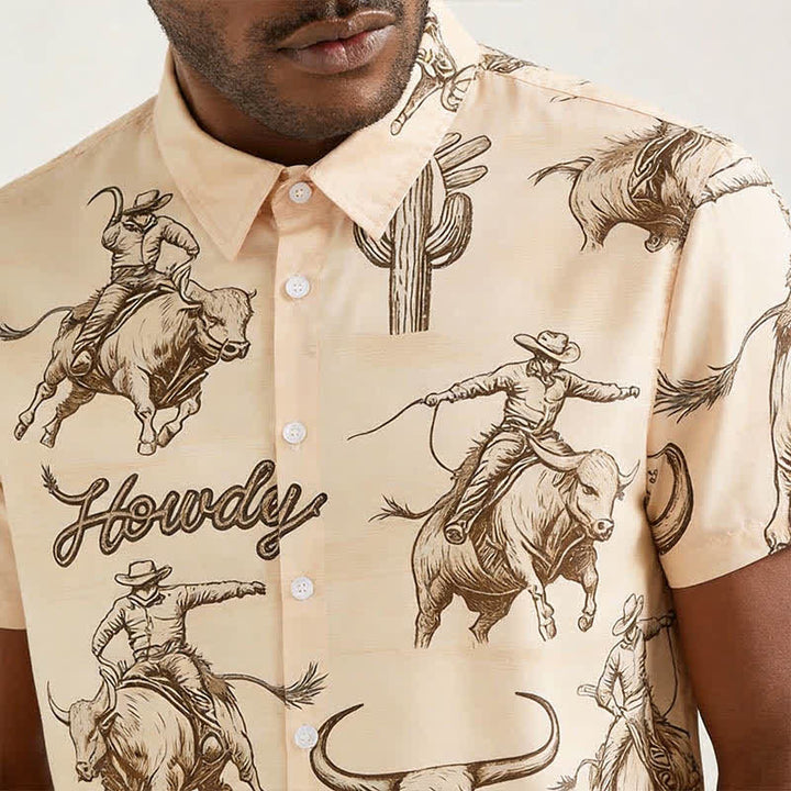 Modernes Herren-Retro-Shirt mit Rodeo-Bullenreiter-Print - image 3