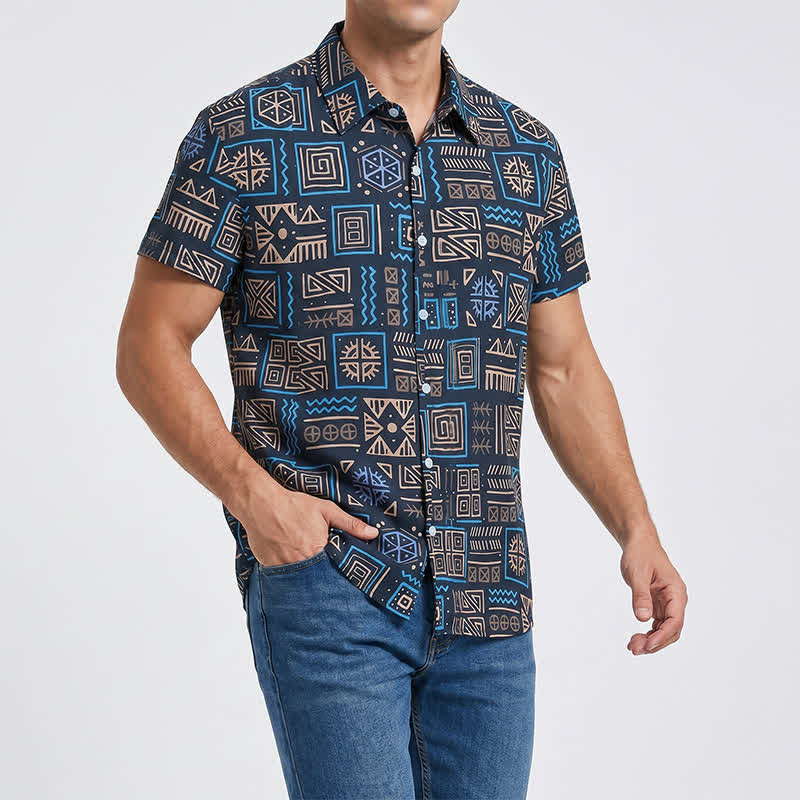 Herrenhemd im Western-Stil mit geometrischem afrikanischem Stammesmuster im Aztekenstil - image 1