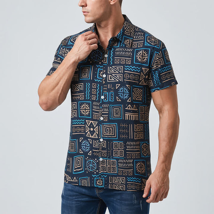 Herrenhemd im Western-Stil mit geometrischem afrikanischem Stammesmuster im Aztekenstil - image 3