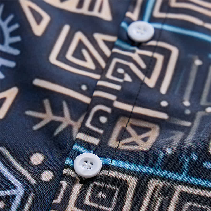 Herrenhemd im Western-Stil mit geometrischem afrikanischem Stammesmuster im Aztekenstil - image 5