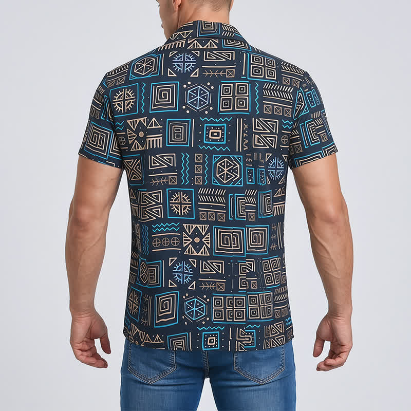 Herrenhemd im Western-Stil mit geometrischem afrikanischem Stammesmuster im Aztekenstil - image 2