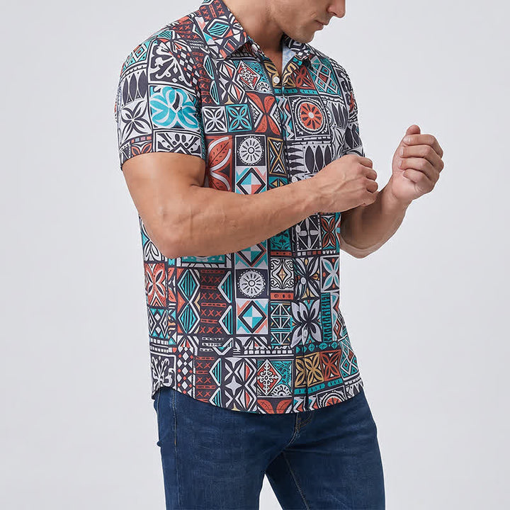 Herrenhemd mit auffälligem Patchwork-Aztekenmuster im Insel-Stammesstil - image 1