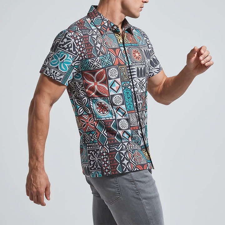 Herrenhemd mit auffälligem Patchwork-Aztekenmuster im Insel-Stammesstil - image 3