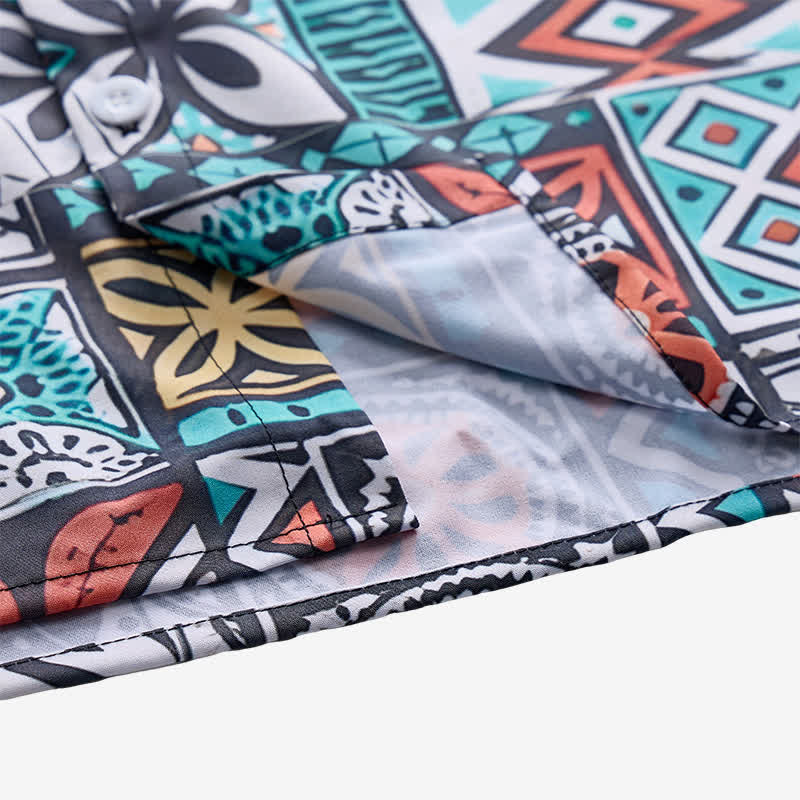 Herrenhemd mit auffälligem Patchwork-Aztekenmuster im Insel-Stammesstil - image 7