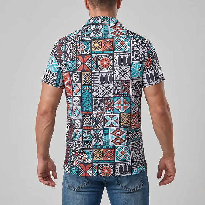 Herrenhemd mit auffälligem Patchwork-Aztekenmuster im Insel-Stammesstil - image 2