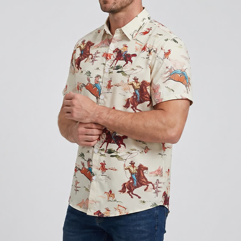 Westernhemd im Retro-Stil mit Cowboy-Lasso- und Pferdeprint für Herren - image 3