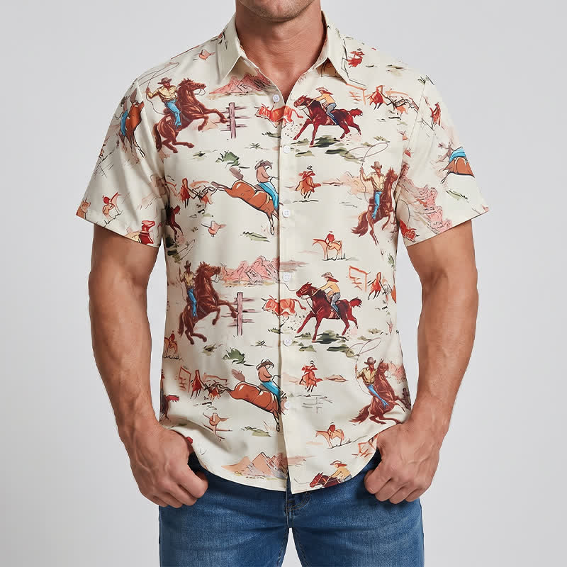 Westernhemd im Retro-Stil mit Cowboy-Lasso- und Pferdeprint für Herren - image 1