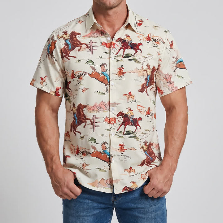Westernhemd im Retro-Stil mit Cowboy-Lasso- und Pferdeprint für Herren - image 1