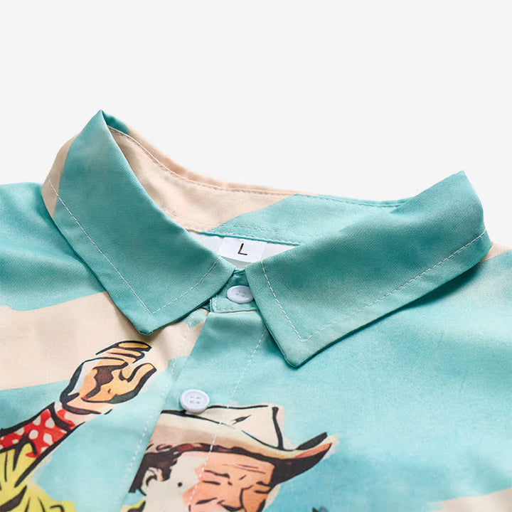 Westernhemd im Retro-Comic-Stil mit Cowboy- und Pferdeprint für Herren - image 4