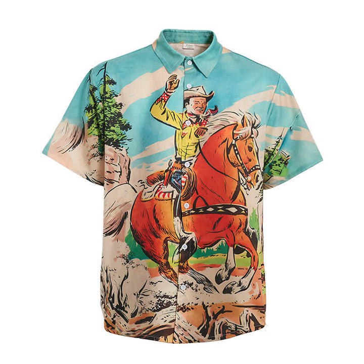 Westernhemd im Retro-Comic-Stil mit Cowboy- und Pferdeprint für Herren - image 9
