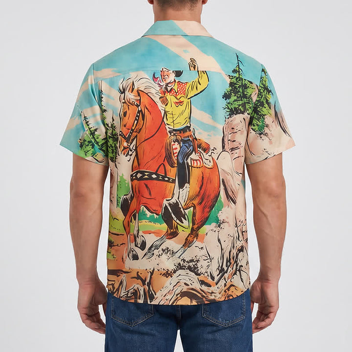Westernhemd im Retro-Comic-Stil mit Cowboy- und Pferdeprint für Herren - image 2