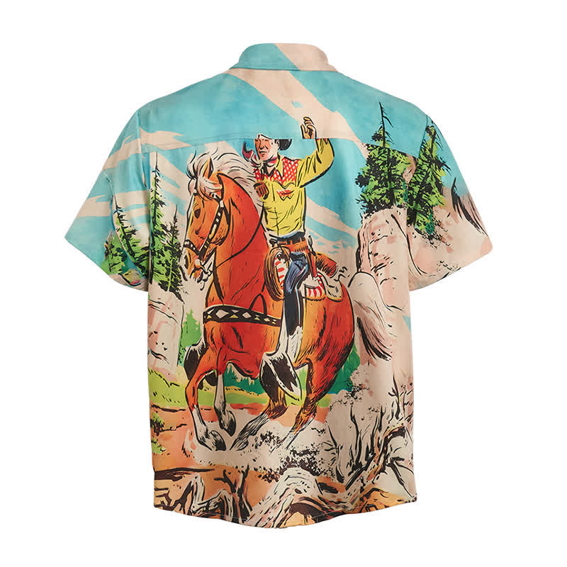 Westernhemd im Retro-Comic-Stil mit Cowboy- und Pferdeprint für Herren - image 10