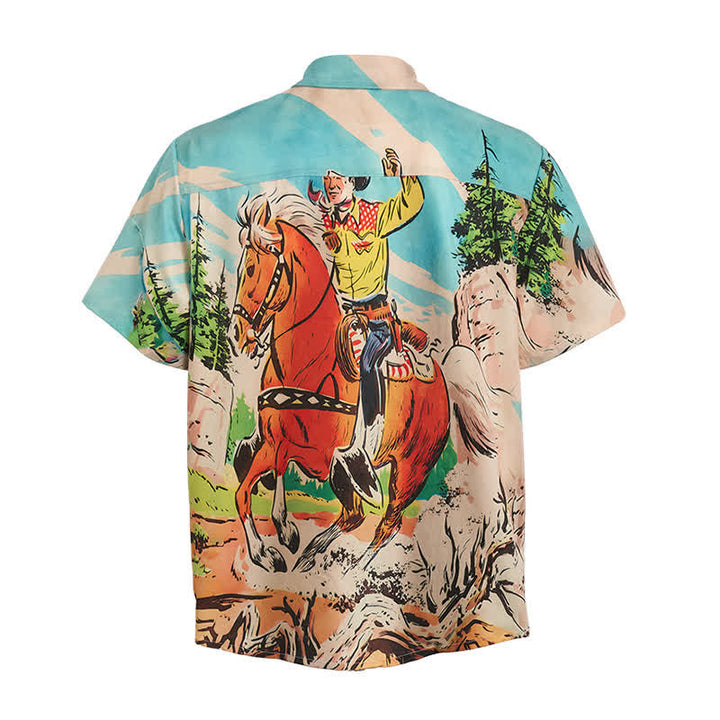 Westernhemd im Retro-Comic-Stil mit Cowboy- und Pferdeprint für Herren - image 10