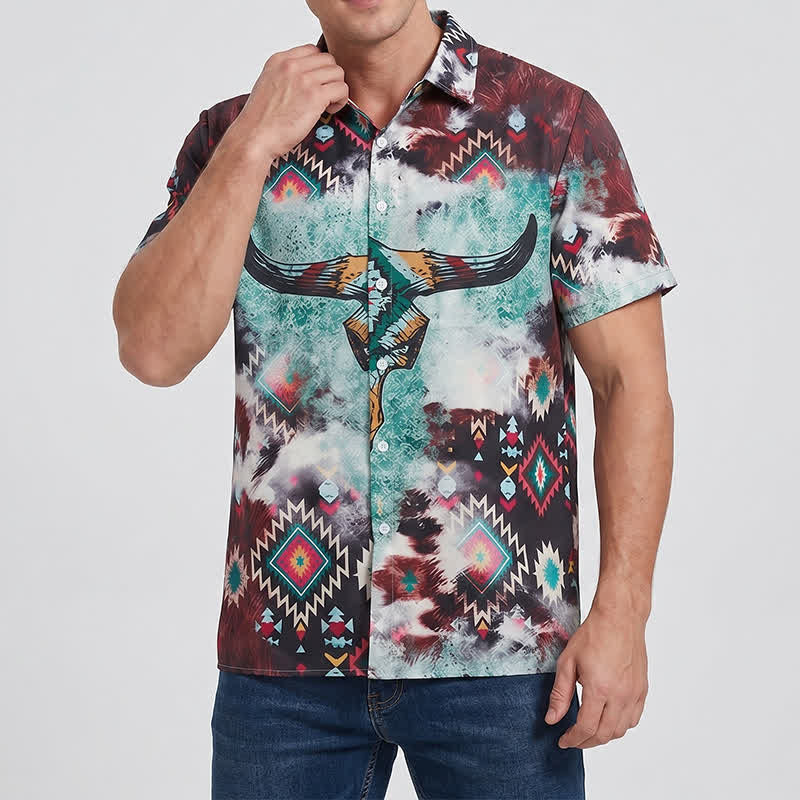 Westernhemd für Herren mit Longhorn-Schädel-Tribal-Print - image 1
