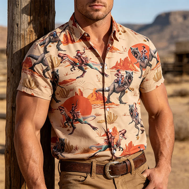 Herrenhemd mit Wildwest-Dinosaurier-Aufdruck - Biskuit - 5XL - image 0