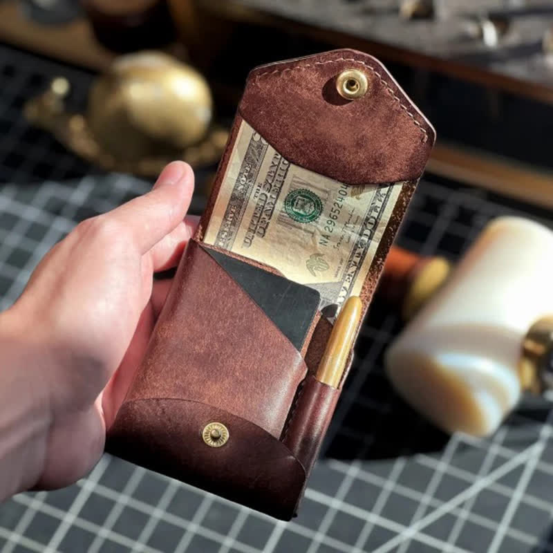 Multifunktionale, kompakte Ledergeldbörse mit Mini-Stiftfach - image 0
