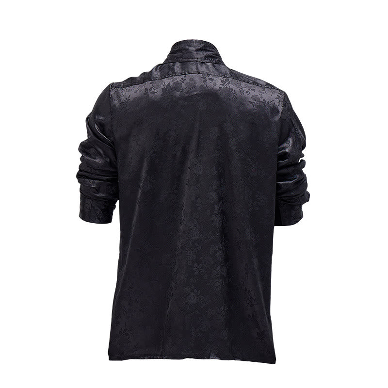 Herren-Langarmhemd mit Jacquard-Rosenmuster, verdeckter Knopfleiste und Rosenmuster - image 5