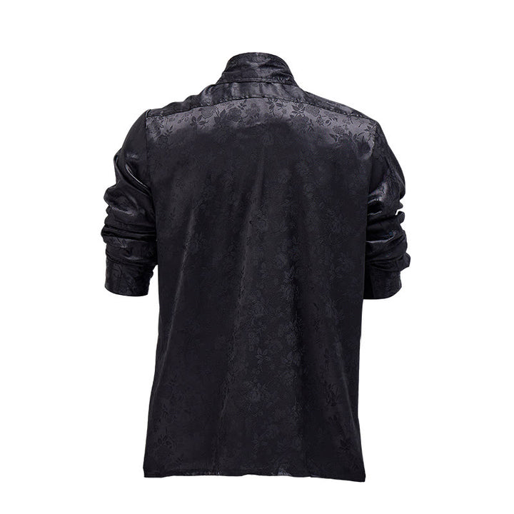 Herren-Langarmhemd mit Jacquard-Rosenmuster, verdeckter Knopfleiste und Rosenmuster - image 5