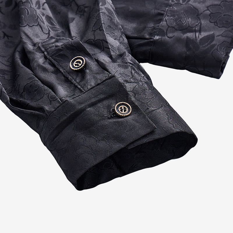 Herren-Langarmhemd mit Jacquard-Rosenmuster, verdeckter Knopfleiste und Rosenmuster - image 9