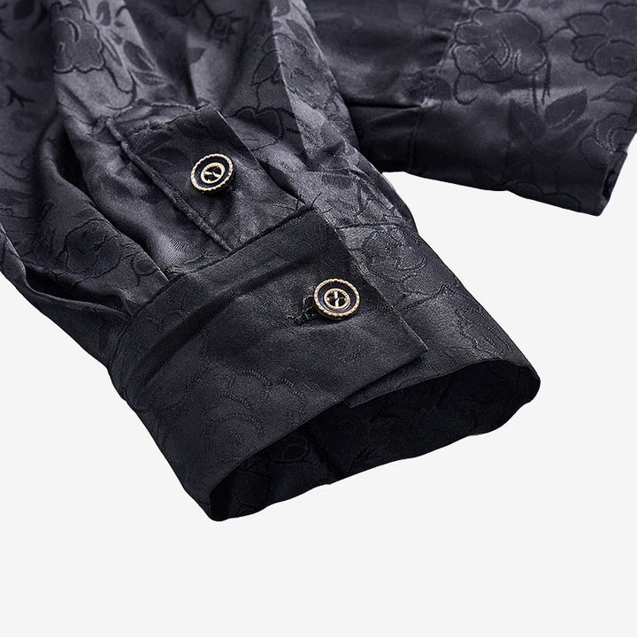 Herren-Langarmhemd mit Jacquard-Rosenmuster, verdeckter Knopfleiste und Rosenmuster - image 9