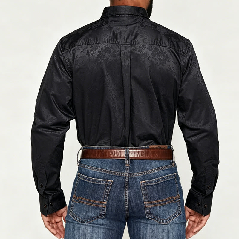 Herren-Langarmhemd mit Jacquard-Rosenmuster, verdeckter Knopfleiste und Rosenmuster - image 4