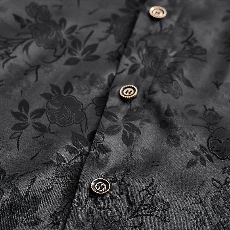 Herren-Langarmhemd mit Jacquard-Rosenmuster, verdeckter Knopfleiste und Rosenmuster - image 7