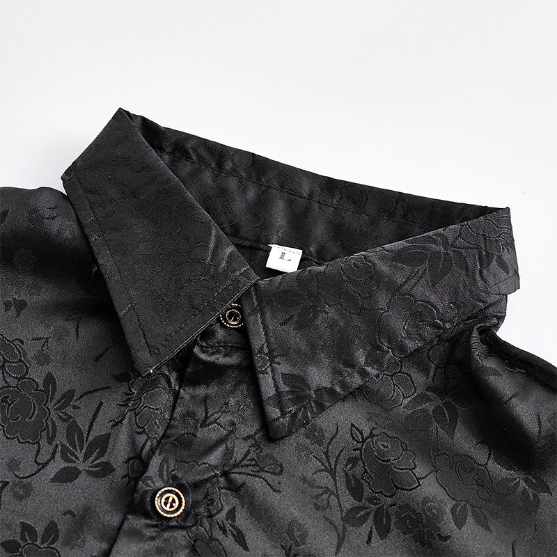 Herren-Langarmhemd mit Jacquard-Rosenmuster, verdeckter Knopfleiste und Rosenmuster - image 6