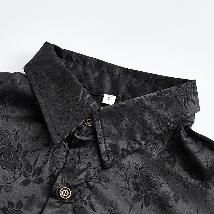 Herren-Langarmhemd mit Jacquard-Rosenmuster, verdeckter Knopfleiste und Rosenmuster - image 6