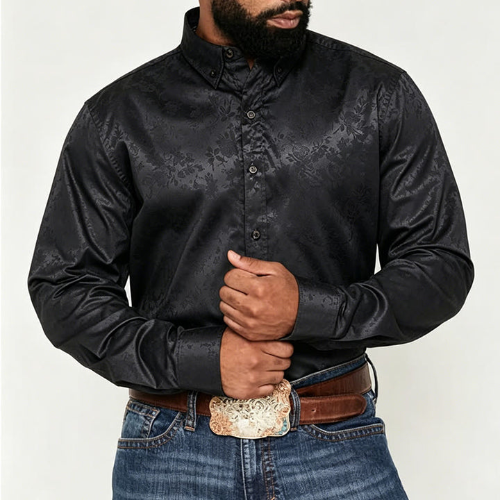 Herren-Langarmhemd mit Jacquard-Rosenmuster, verdeckter Knopfleiste und Rosenmuster - image 2