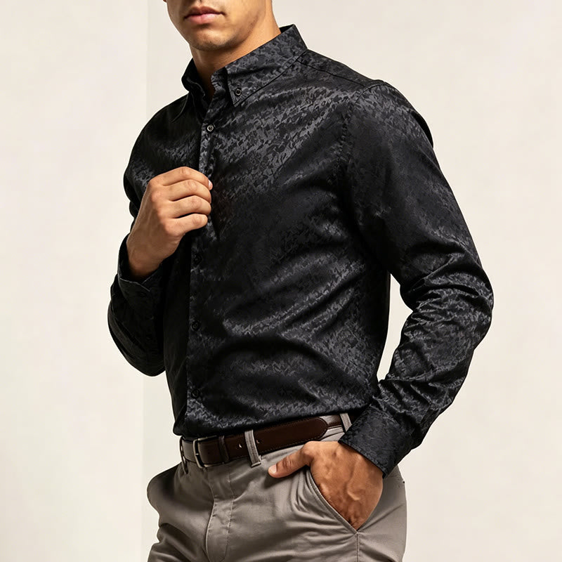 Herren-Langarmhemd mit Jacquard-Rosenmuster, verdeckter Knopfleiste und Rosenmuster - image 3