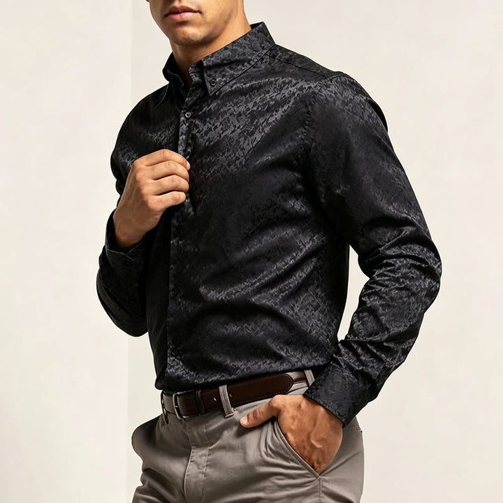 Herren-Langarmhemd mit Jacquard-Rosenmuster, verdeckter Knopfleiste und Rosenmuster - image 3
