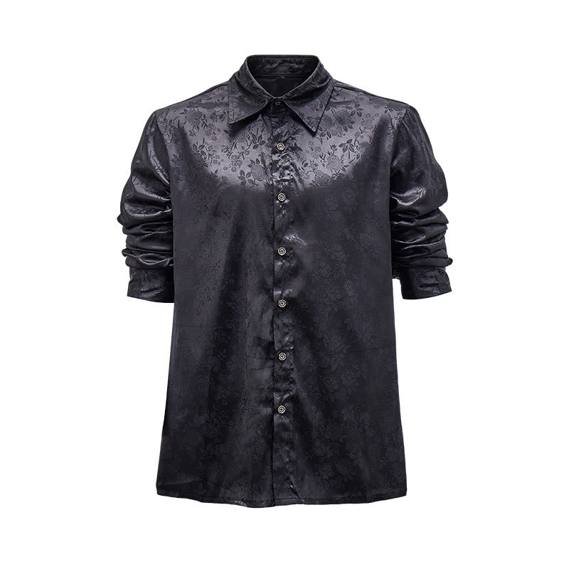 Herren-Langarmhemd mit Jacquard-Rosenmuster, verdeckter Knopfleiste und Rosenmuster - Schwarz - 2XL - image 0
