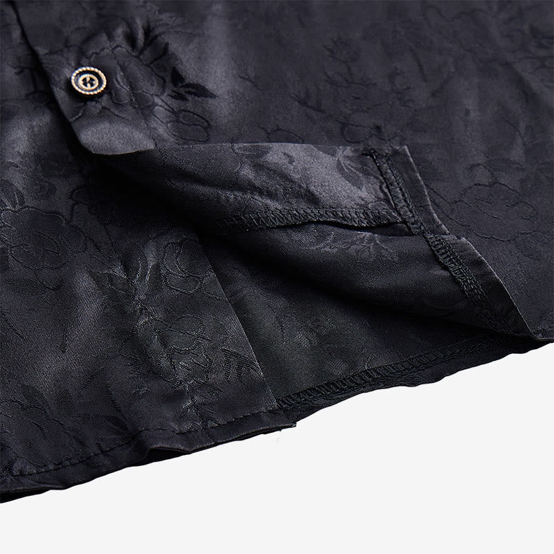 Herren-Langarmhemd mit Jacquard-Rosenmuster, verdeckter Knopfleiste und Rosenmuster - image 10