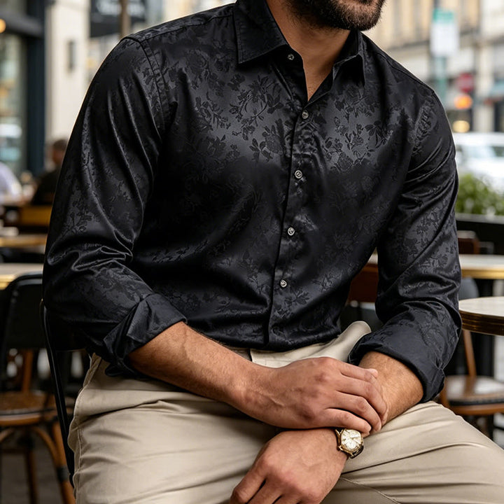 Herren-Langarmhemd mit Jacquard-Rosenmuster, verdeckter Knopfleiste und Rosenmuster - image 1