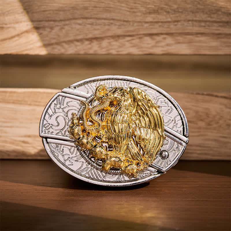 Goldener Adler Schlangen-DIY-Klappmesser mit versteckter Klappe, silberne Schnalle, Ledergürtel - Adler und Schlange - Ohne Gürtel - Nicht im Lieferumfang enthalten: Gürtel - image 0